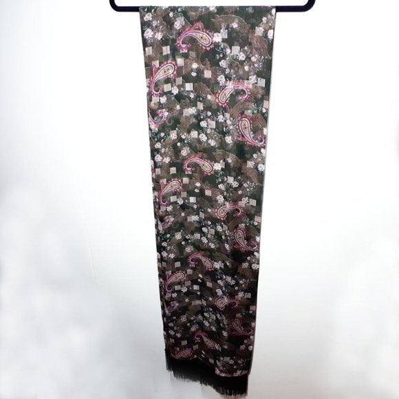 Fringed scarf and duster set in forest green paisley print. OS NWT - Picture 2 of 3